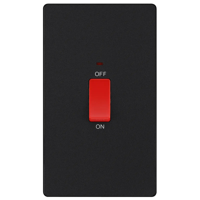 BG Electrical Evolve Matt Black - 45A, double pole, large plate, with indicator