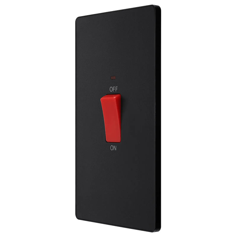 BG Electrical Evolve Matt Black - 45A, double pole, large plate, with indicator