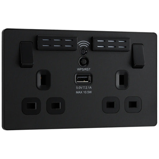 BG Electrical Evolve Matt Black - Double, switched, single pole, WiFi Extender + USB A