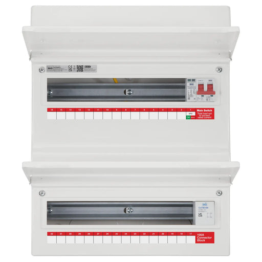 BG Circuit Protection Dual Row - 36 module, 31 way, 100A Main Switch, 100A Connector Block, Type 2 SPD
