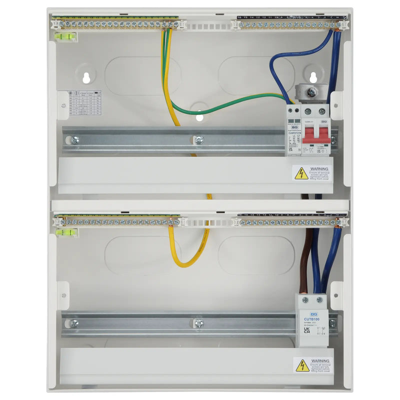 BG Circuit Protection Dual Row - 36 module, 31 way, 100A Main Switch, 100A Connector Block, Type 2 SPD