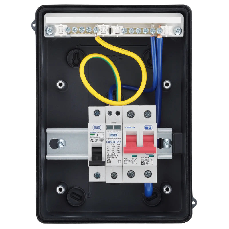 Sync Energy EV Circuit Protection - 5 Module EV Consumer Unit with 100A Main Switch, SPD, MCB, IP65 - Grey