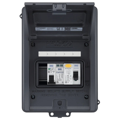 Sync Energy EV Circuit Protection - 5 Module EV Consumer Unit with 40A 30mA Type A RCD, 40A MCB, Type 2 SPD, IP65 - Grey