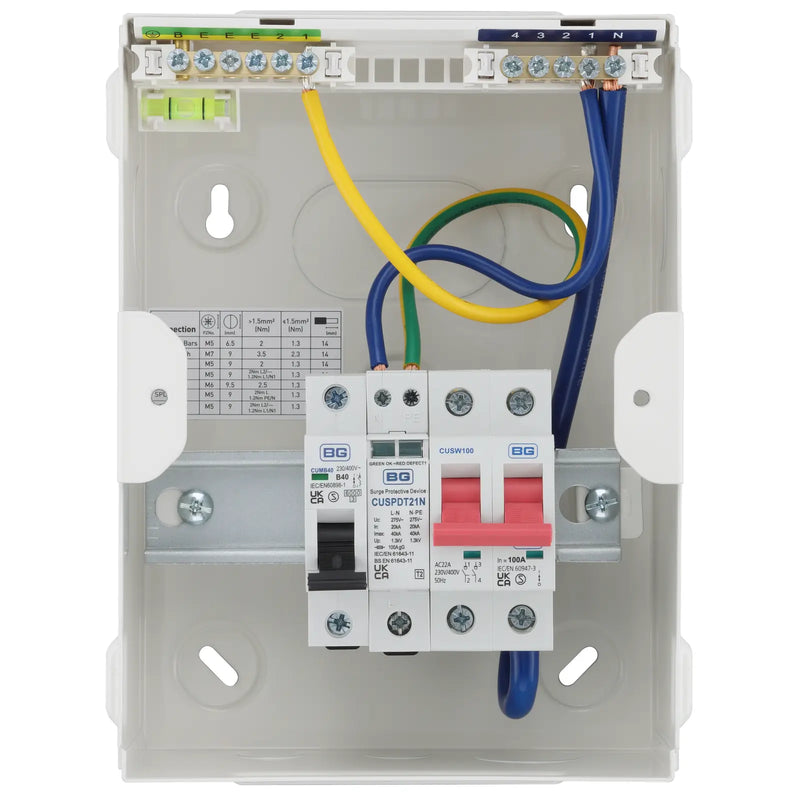 Sync Energy EV Circuit Protection - 5 Module EV Consumer Unit 100A with Main Switch, MCB SPD, IP20 - White