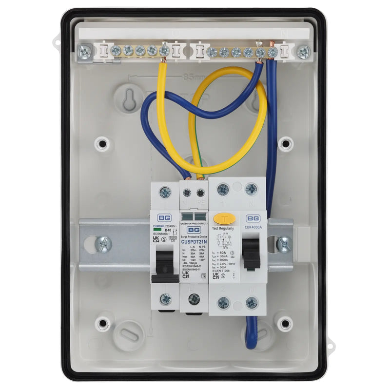 Sync Energy EV Circuit Protection - 5 Module EV Consumer Unit 40A with RCD, SPD, MCB, IP65 - White