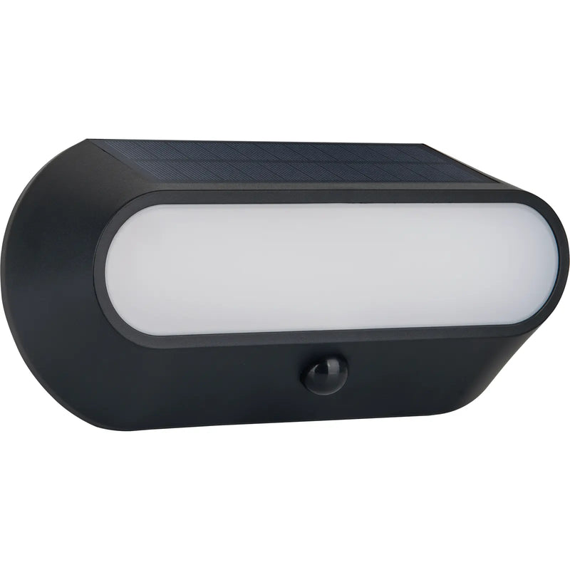 Luceco Ext Residential - Carina Decorative Oval Outdoor Solar Bulkhead Wall Light with PIR Motion Sensor, LED Exterior Lighting, Black, IP54, 5W, 470lm, 4000K