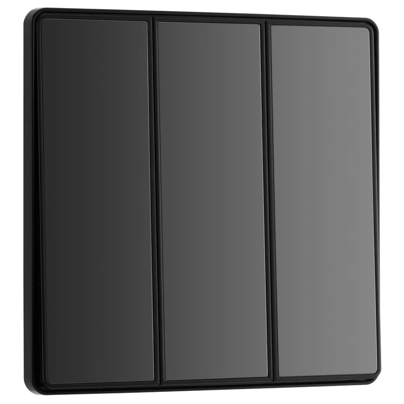 BG Electrical Evolve Black Chrome - Triple, 2 way switch, edge rocker