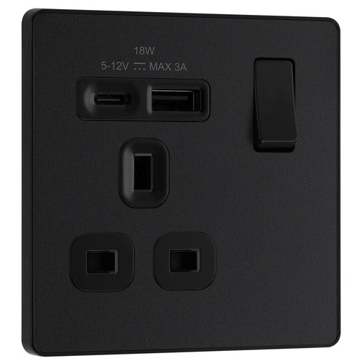 BG Electrical Evolve Matt Black - Single, switched, single pole, with 1 x USB A + 1 x USB C
