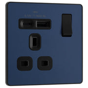 BG Electrical Evolve Matt Blue - Single, switched, single pole, with 1 x USB A + 1 x USB C