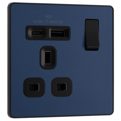 BG Electrical Evolve Matt Blue - Single, switched, single pole, with 1 x USB A + 1 x USB C