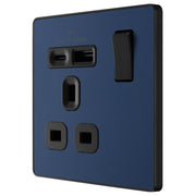 BG Electrical Evolve Matt Blue - Single, switched, single pole, with 1 x USB A + 1 x USB C