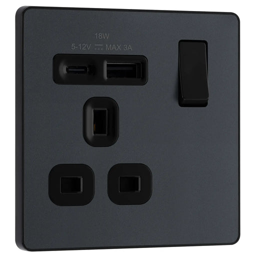 BG Electrical Evolve Matt Grey - Single, switched, single pole, with 1 x USB A + 1 x USB C