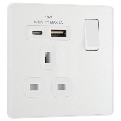 BG Electrical Evolve Pearlescent White - Single, switched, single pole, with 1 x USB A + 1 x USB C