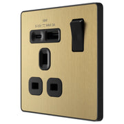 BG Electrical Evolve Satin Brass - Single, switched, single pole, with 1 x USB A + 1 x USB C