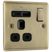 BG Electrical Nexus Metal Antique Brass - Single, switched, single pole, with 1 x USB A + 1 x USB C