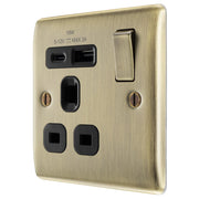 BG Electrical Nexus Metal Antique Brass - Single, switched, single pole, with 1 x USB A + 1 x USB C