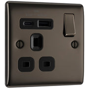 BG Electrical Nexus Metal Black Nickel - Single, switched, single pole, with 1 x USB A + 1 x USB C