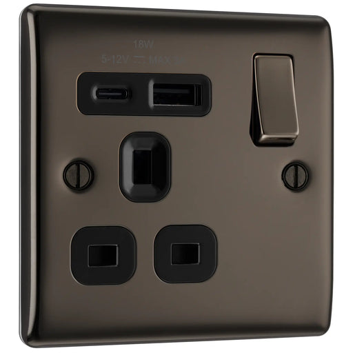 BG Electrical Nexus Metal Black Nickel - Single, switched, single pole, with 1 x USB A + 1 x USB C