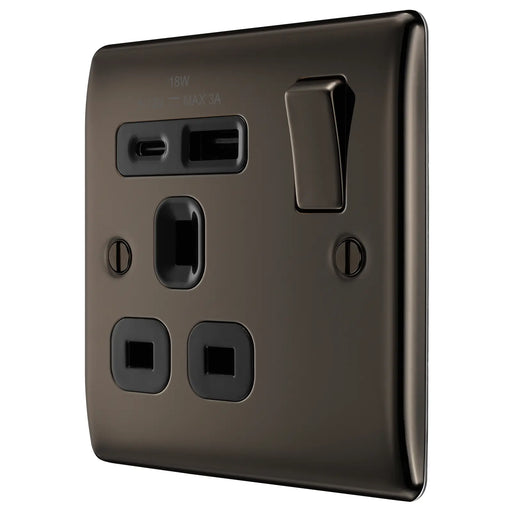 BG Electrical Nexus Metal Black Nickel - Single, switched, single pole, with 1 x USB A + 1 x USB C