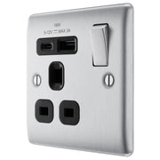 BG Electrical Nexus Metal Brushed Steel - Single, switched, single pole, with 1 x USB A + 1 x USB C