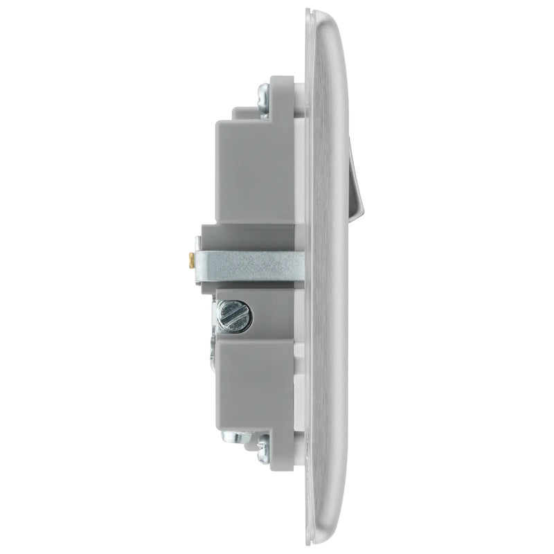BG Electrical Nexus Metal Brushed Steel - Single, switched, single pole, with 1 x USB A + 1 x USB C