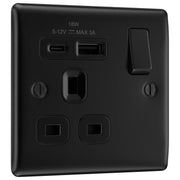 BG Electrical Nexus Metal Matt Black - Single, switched, single pole, with 1 x USB A + 1 x USB C