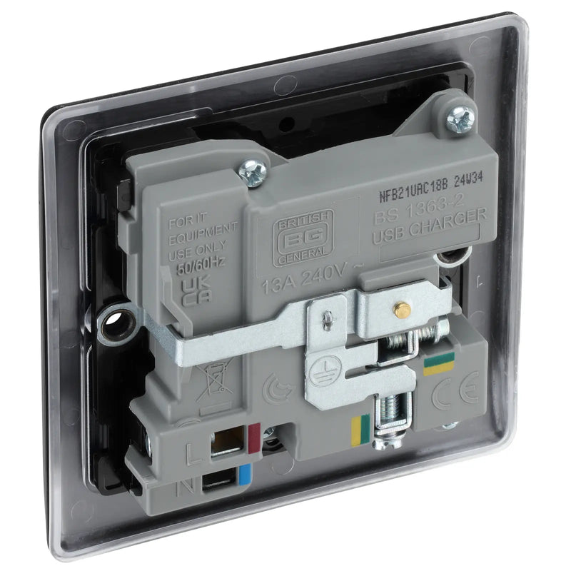 BG Electrical Nexus Metal Matt Black - Single, switched, single pole, with 1 x USB A + 1 x USB C
