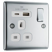 BG Electrical Nexus Metal Polished Chrome - Single, switched, single pole, with 1 x USB A + 1 x USB C
