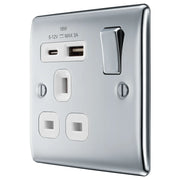 BG Electrical Nexus Metal Polished Chrome - Single, switched, single pole, with 1 x USB A + 1 x USB C