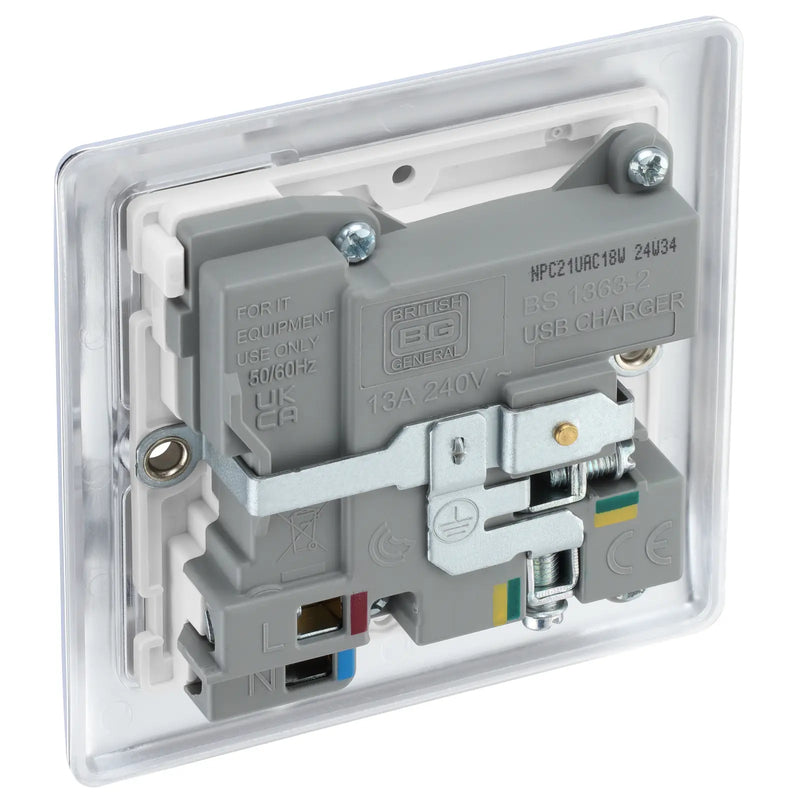 BG Electrical Nexus Metal Polished Chrome - Single, switched, single pole, with 1 x USB A + 1 x USB C
