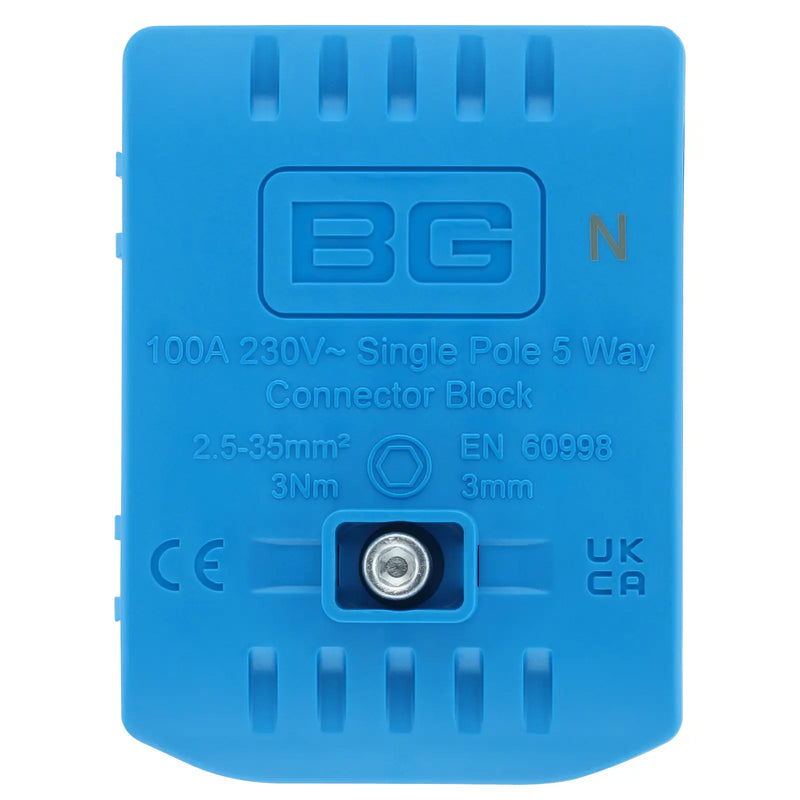 BG Circuit Protection Cp Connectors - 100A 5 Way Connector Block - Neutral - Blue