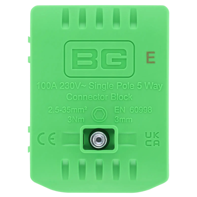 BG Circuit Protection Cp Connectors - 100A 5 Way Connector Block - Earth - Green