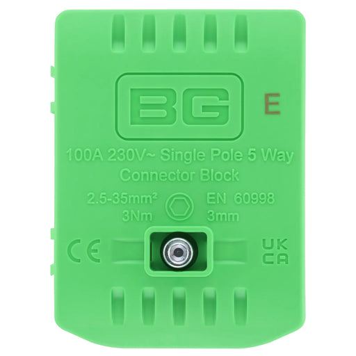 BG Circuit Protection Cp Connectors - 100A 5 Way Connector Block - Earth - Green
