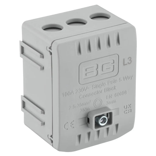 BG Circuit Protection Cp Connectors - 100A 5 Way Connector Block - L3 - Grey