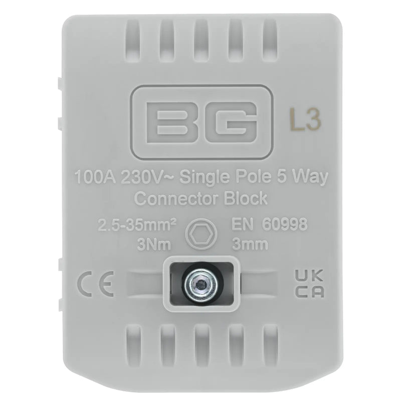 BG Circuit Protection Cp Connectors - 100A 5 Way Connector Block - L3 - Grey