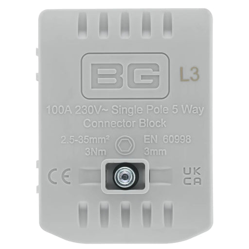BG Circuit Protection Cp Connectors - 100A 5 Way Connector Block - L3 - Grey