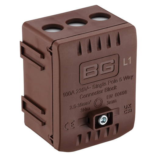 BG Circuit Protection Cp Connectors - 100A 5 Way Connector Block - L1 - Brown