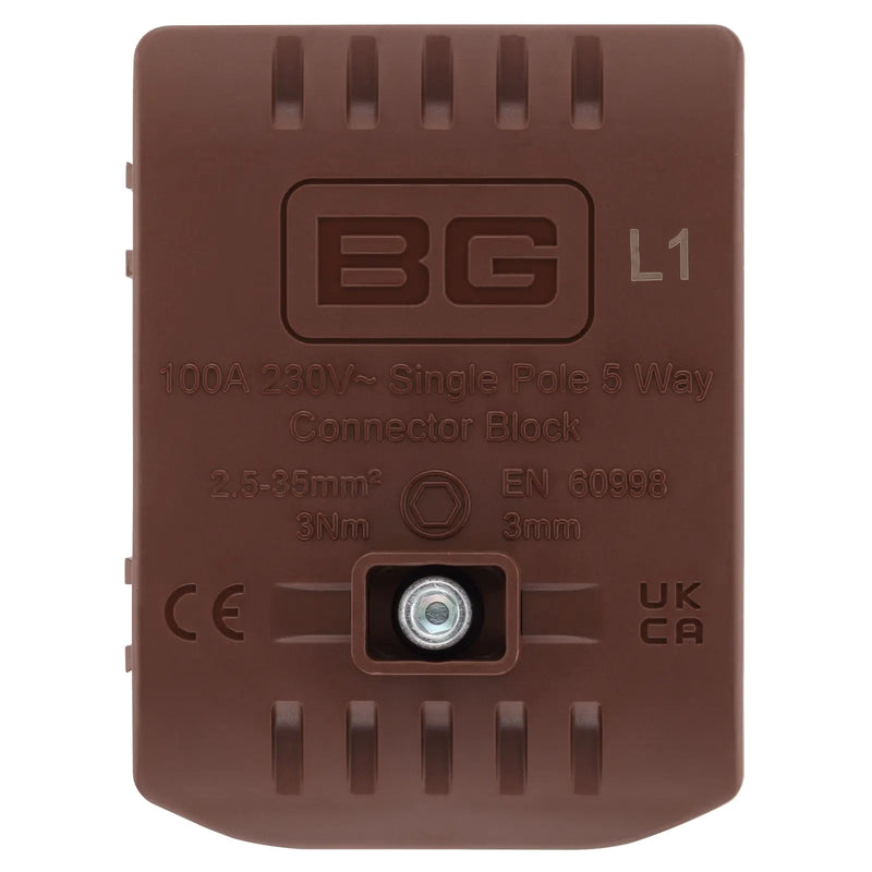 BG Circuit Protection Cp Connectors - 100A 5 Way Connector Block - L1 - Brown
