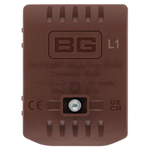 BG Circuit Protection Cp Connectors - 100A 5 Way Connector Block - L1 - Brown