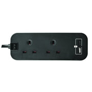Masterplug Travel - 1 x USB A + 1 x USB C, 2 Sockets, 0.45m, 13A, Black