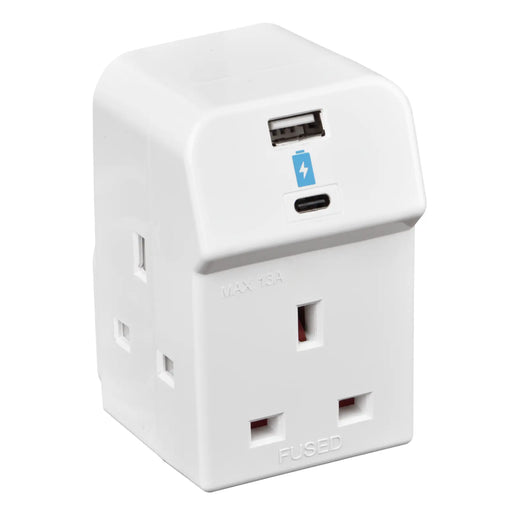 Masterplug USB - 3 Sockets, 10.5W USB A + C, White