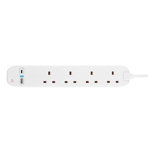 Masterplug USB - USB A + C 10.5W, 4 Sockets, 1m, 13A, White