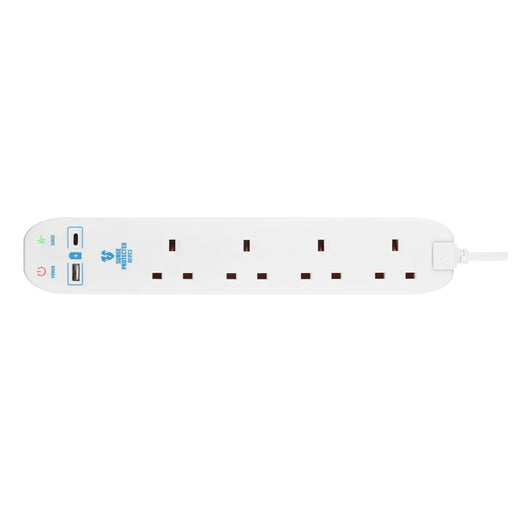 Masterplug USB - USB A + C 10.5W, 4 Sockets, 2m, 13A, White