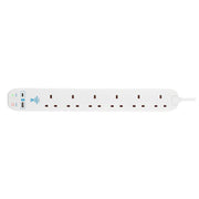 Masterplug USB - USB A + C 10.5W, 6 Sockets, 2m, 13A, White
