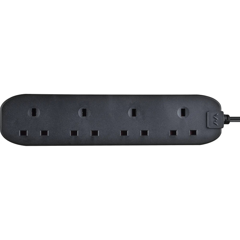 Masterplug Basic - 4 Sockets, 2m, 13A, Black