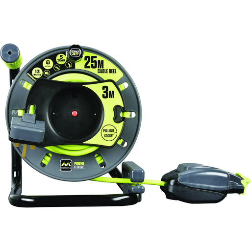 Masterplug Pro XT - 25m, 3 Sockets, 13A, Grey + Green