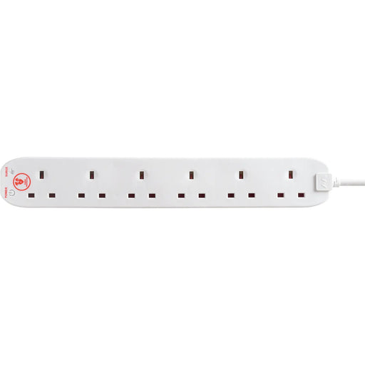 Masterplug Surge - 6 Sockets, 2m, 13A, White