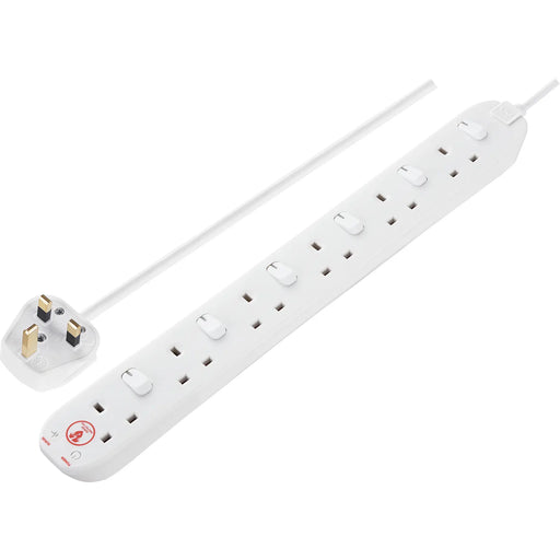 Masterplug Surge - 6 Sockets, 2m, 13A, White