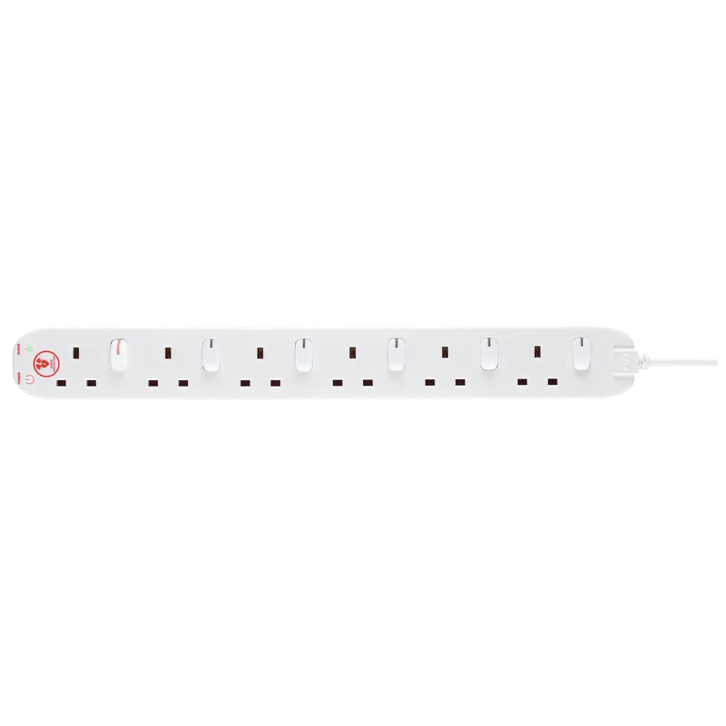 Masterplug Surge - 6 Sockets, 2m, 13A, White