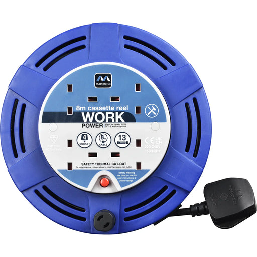 Masterplug Work - 8m, 4 Sockets, 13A, Blue